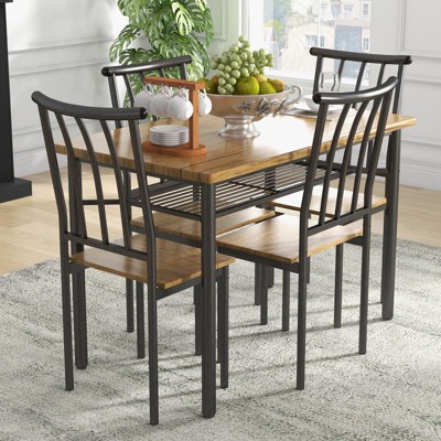 homfan Dining Table Set for 4, Kitchen Table and 4 Chairs with Wine Rack, Dining Room Table Set, Rectangular Kitchen Table Set for Small Space
