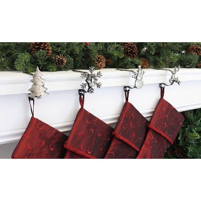 Antique Brass Holiday Icon MantleClip Stocking Holders, 4-Pack