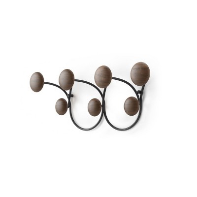 Black and Walnut 7-Hook Wall Mount with Circular Design