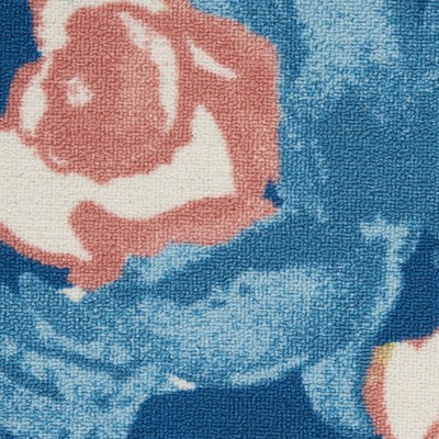 Handmade Blue Floral Synthetic 5' x 7' Rectangular Rug