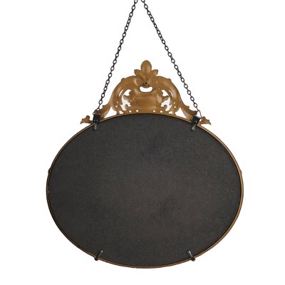 Vintage Black Pewter Round Wall Mirror with Decorative Chain