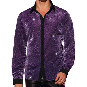 Lars Amadeus Men's Long Sleeves Party Shining Sparkle Dress Shirts - 1 of 4