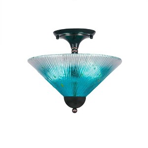Toltec Lighting Any 2 - Light Flush Mount in  Black Copper with 12" Teal Crystal Shade - 1 of 1