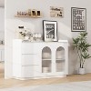 48" Modern Sideboard Buffet Cabinets with Glass Doors, 3 Led Lights and 3 Drawers, Coffee Bar Storage Cabinet for Kitchen, Dining Room - 2 of 4