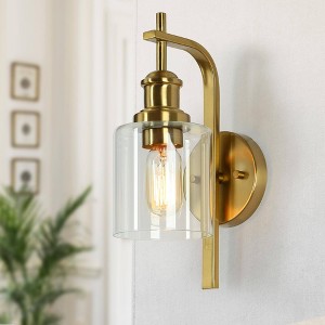 LNC Arlimutike 1-Light 4.5"W Polished Gold Modern Cylinder Vanity Lights, Clear Glass  Shade - 1 of 4