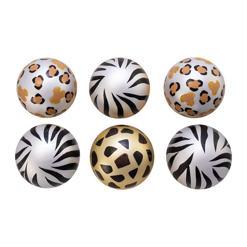Kurt Adler 80MM Gold, Silver and Black Animal Glass Ball Ornaments, 6 Piece Box, 5 of 7