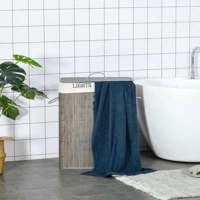 Gray Bamboo Collapsible Laundry Hamper with Lid and Sorter