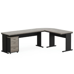 Resenkos Computer Desk, Office Desk, Study Desk,83" L-Shaped Desk, Industrial Corner Executive Desk with Mobile File Cabinet,Rustic & Black - 1 of 4