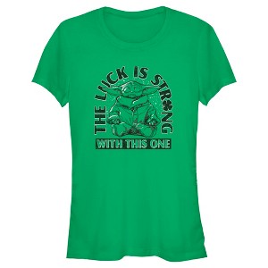 Juniors Womens Star Wars: The Mandalorian St. Patrick's Day Grogu The Luck is Strong with this One T-Shirt - 1 of 4