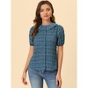 Allegra K Women's Floral Pleated Collar Puff Sleeves Button Down Shirt - 2 of 4