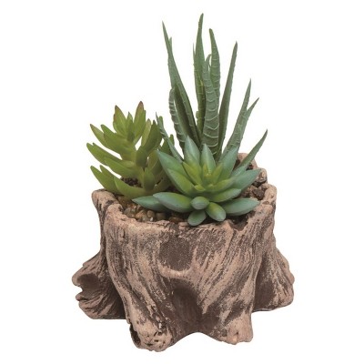 Transpac Resin 5 in. Brown Spring Faux Wood Stump Succulent Display