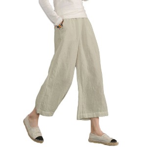 ECUPPER Womens Cotton Cropped Pants Loose Fit Wide Leg Capri Casual Plus Size Elastic Waist Trousers - 1 of 4