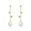 Guili Sterling Silver 14K Gold Plated Dangling Earrings featuring Genuine Freshwater Pearls, offering elegance and sophistication. - 3 of 4