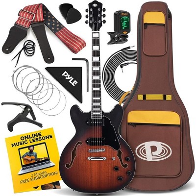 Pyle Premium Electric Jazz Guitar with Dual Humbucker Pickups & Rosewood Fingerboard