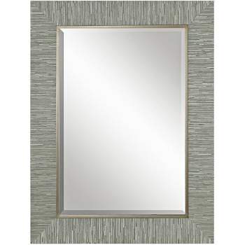 Uttermost Rectangular Vanity Accent Wall Mirror Modern Beveled Blue Gray Silver Wood Silver Lip Frame 28" Wide for Bathroom Home