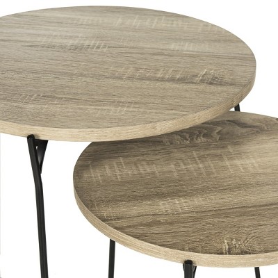 Light Brown Round Wood and Metal Stacking End Table