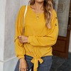 Anna-Kaci Women's Long Sleeve Waffle Knit Pullover Top with Shoulder Button Detail and Front Tie Hem - 4 of 4