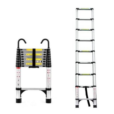 Syemin Ladders Telescopic Aluminum Ladder, Multi-purpose Folding Telescopic Ladder with Hooks, Heavy Duty Ladder, Silver, 18.11"*2.6"*28.74"