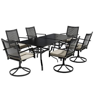 CLIHOME 8-Piece Outdoor Dining Set,Square Table With Sunshade Umbrella Hole & 360° Swivel Chairs Patio Set - 1 of 4
