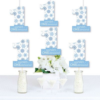Big Dot of Happiness Blue Snowflakes 1st Birthday - One Shaped Decorations DIY Boy Winter ONEderland Party Essentials - Set of 20