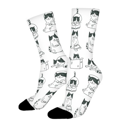 Funny Cat Women Printed Crew Socks Funny Funky Socks Soft Polyester Novelty Gifts for Artists Men