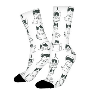 Funny Cat Women Printed Crew Socks Funny Funky Socks Soft Polyester Novelty Gifts for Artists Men - 1 of 1