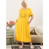 Agnes Orinda Women's Plus Size Soft Knit Cute Cat Print Short Sleeve Split Hem Pockets Midi Sleep Shirts Nightgowns - 3 of 4