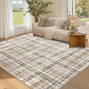 Garvee Modern Plaid Area Rug Farmhouse Geometric Rugs for Living Room Bedroom Non Slip Stain Resistant Carpet - 1 of 4
