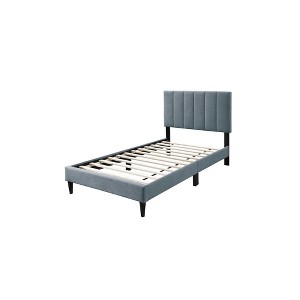 Poundex,Adjustable Channel Tufted Brushed Linen Twin Bed Frame - 1 of 4