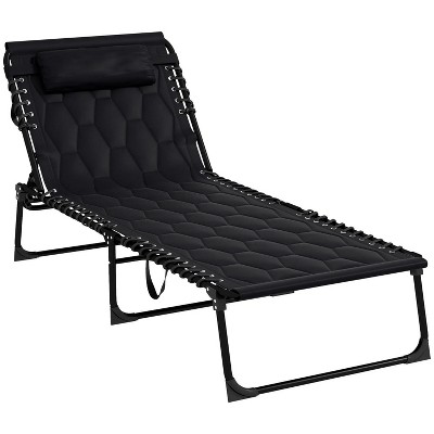 74'' Folding Chaise Lounge Set with 5-level Reclining Back, Outdoor Lounge Tanning Chair with Padded Seat