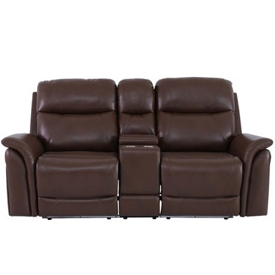 Tribesigns Breathing Leather Recliner Sofa with Adjustable Angle, Storage, Wireless Charger & LED Lighting, Reddish Brown for Living Room.
