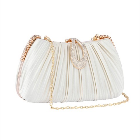 Сумки INSPIRE CHIC Rhinestone Clutch Purses for Women Pleated Evening Bag with Removable Chain Beige 8.7*3.1*5.1 inches