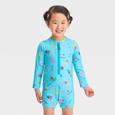 Toddler Girls' Sealife One Piece Swimsuit - Cat & Jack™ Turquoise Blue ...