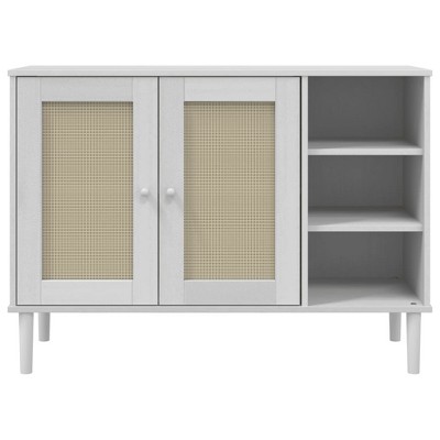 CLIHOME Rattan Look Sideboard, Solid Pine, Bedside Table With Storage, Bedside Table Sideboard for Bedrooms