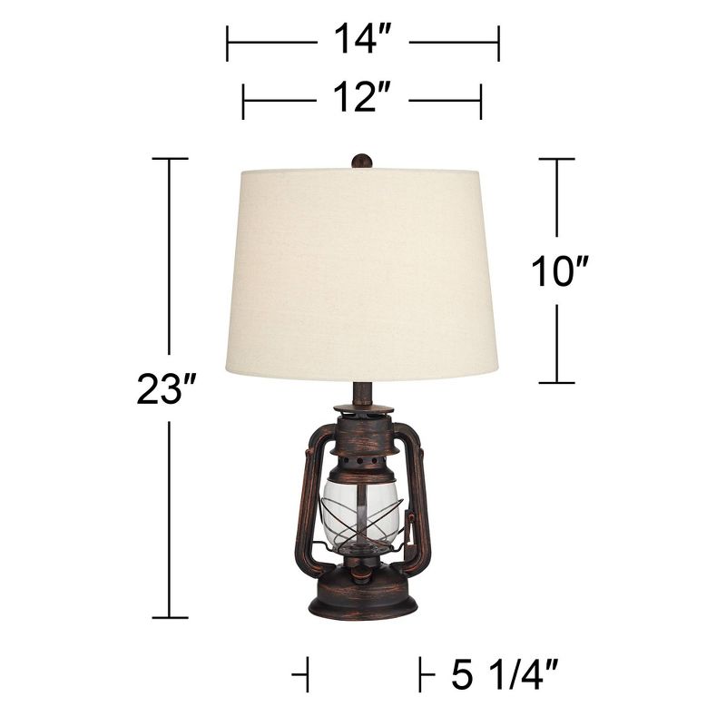 Franklin Iron Works Murphy Industrial Rustic Accent Table Lamp 23" High Weathered Red Bronze Clear Glass with Dimmer Oatmeal Shade for Bedroom Office, 4 of 10