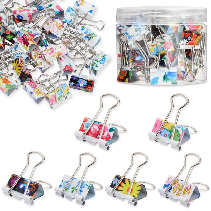 Juvale 40 Pack Cute Binder Clips for Paper, Notebooks, Planners, File Folders, Organization for School and Work, 6 Floral Designs. 1.5 x 0.75 In, 1 of 9