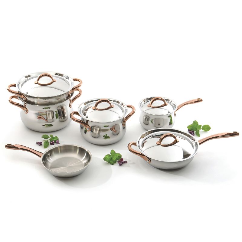 BergHOFF Ouro Gold 11Pc 18/10 Stainless Steel Cookware Set, Rose Gold Handles, Metal Lids, 4 of 10