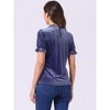 INSPIRE CHIC Women's Short Sleeve Velvet Keyhole Back Ruffle Mock Neck Shirt - 3 of 4