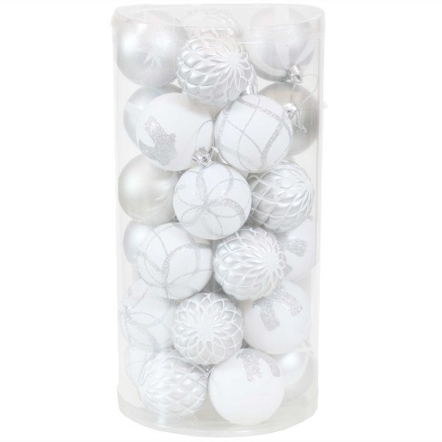 New Silver and White Ornaments Balls Snowflakes Vase Bowl Filler