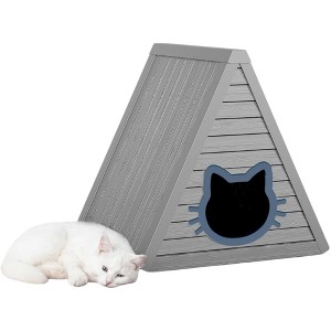 FONTOI Cat House Triangles Cats Shelter Feral with Escape Door of Cat Pattern Indoor Outdoor Easy Install Clean Balcony, Gray, 23.82"*25.59"*25.67" - 1 of 4