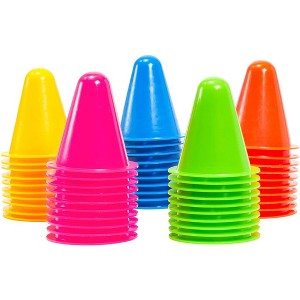 Juvale 50 Pack Mini Cones for Classroom, Small Sports Markers for Soccer, Playground (Assorted Colors, 3 in) - 1 of 4