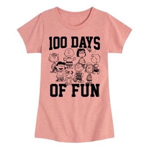 Girls' - Peanuts - 100 Days Of Fun Fitted Short Sleeve Graphic T-Shirt - 1 of 4