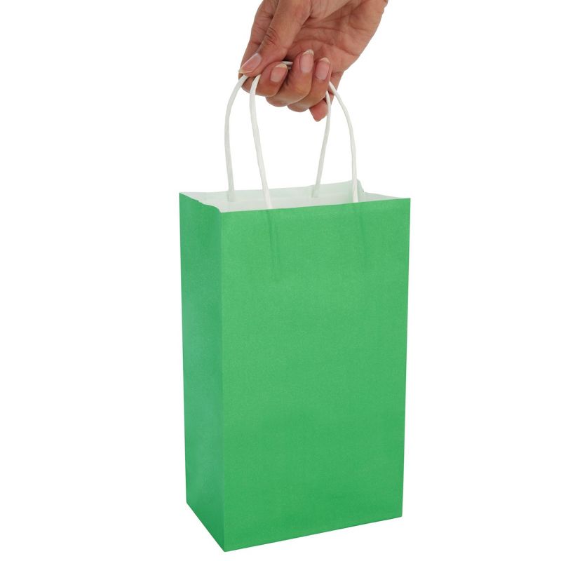 Blue Panda 25-Pack Green Gift Bags with Handles - Small Paper Treat Bags for Birthday, Wedding, Retail (5.3x3.2x9 In), 3 of 9