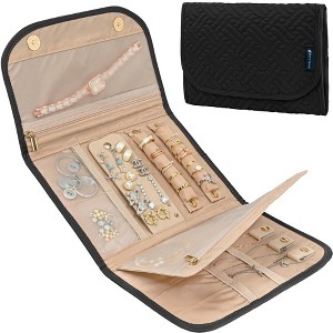 PAVILIA Travel Jewelry Case Organizer, Foldable Roll Bag, Small Pouch Wallet for Earrings Rings Necklaces Bracelets Packing Accessories - 1 of 4