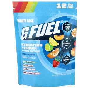 G FUEL Hydration + Focus, Electrolyte Drink Mix with Cognizin®, Variety Pack, 12 Stick Packs, 0.21 oz (6 g) Each - 1 of 3