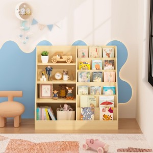QingMoon House-Shaped Bookshelf, 4 Tier Wooden Display Bookcase, Toy Storage Organizer for Nursery, Playroom and Living Room - 1 of 4