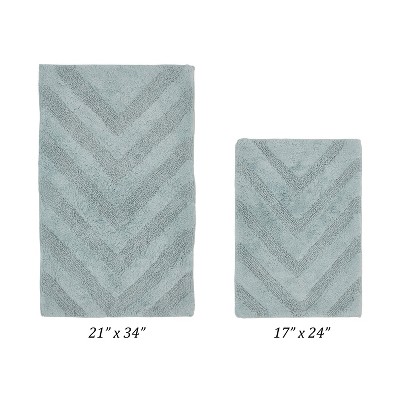 Hugo 2-Piece Bath Rug Set 100% Premium Cotton Tufted Chevron Pattern Bathmats for Bathroom, Super Soft Absorbent Machine Washable