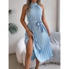 Coolmee Women's Summer Sleeveless Halter Neck Pleated Midi Cocktail Dresses A Line Flowy Beach Sun Dress with Belt - 3 of 4