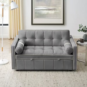 55.5 Inch Pull Out Sofa Bed, Velvet Love Seat Couch, Modern Love Seat Futon With Side Pockets Pull Out Sleep Sofa Bed - 1 of 4