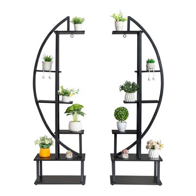 SEVOBAL 6 Tier 2pcs Indoor Plant Stand Metal Plant Stand Flower Stand of Half Moon Shape Ladder Flower Pot Stand Rack Hanging Loop Multi-Purposech
